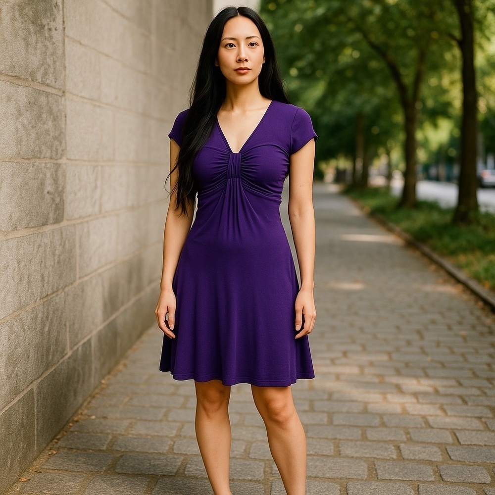 YIGAL AZROUEL purple rayon draped mini Pleated Dress Sz 1